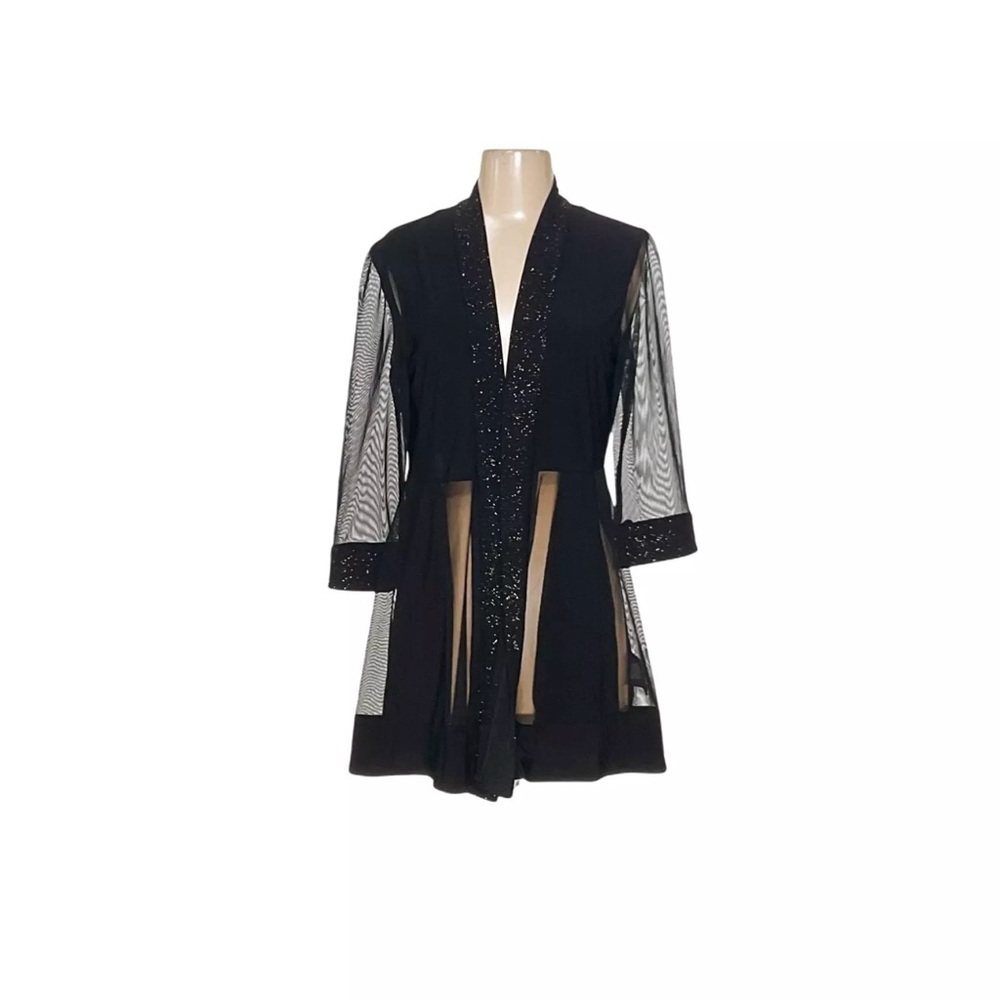 R&M Richards Women’s Black Sheer Kimono Cardigan with Metallic Trim – Size 10 - Picture 1 of 11
